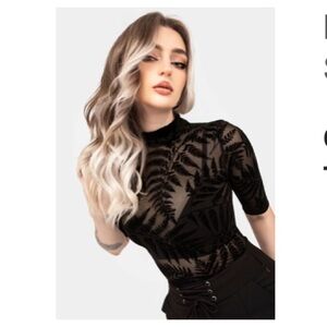 Disturbia Lunafern Flocked Fern Short Sleeve Mesh Top